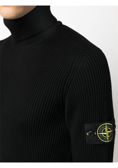 maglione collo alto in lana nera con lavorazione a maglia STONE ISLAND | 7915552C2A0029